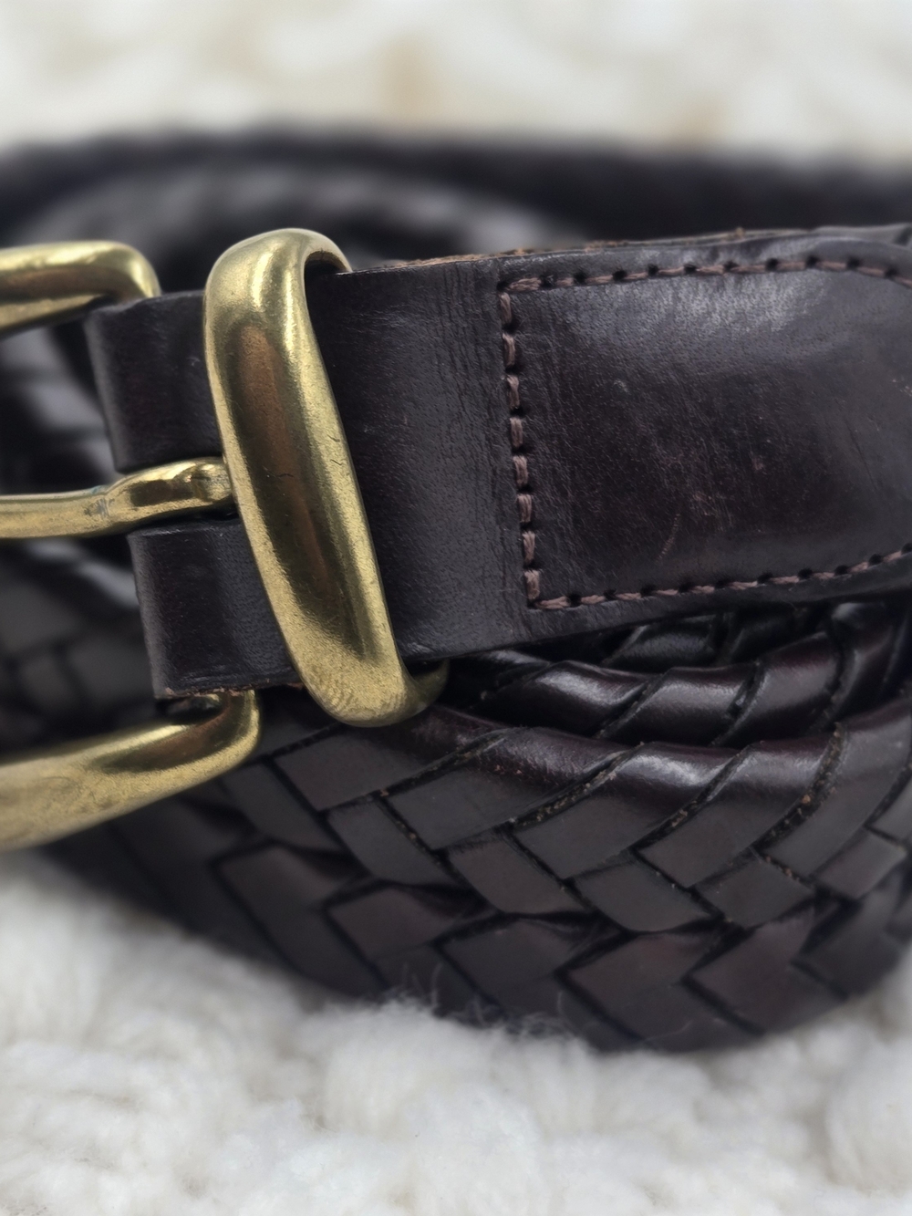 Men's Braided Leather Belt in Dark Brown Size 36